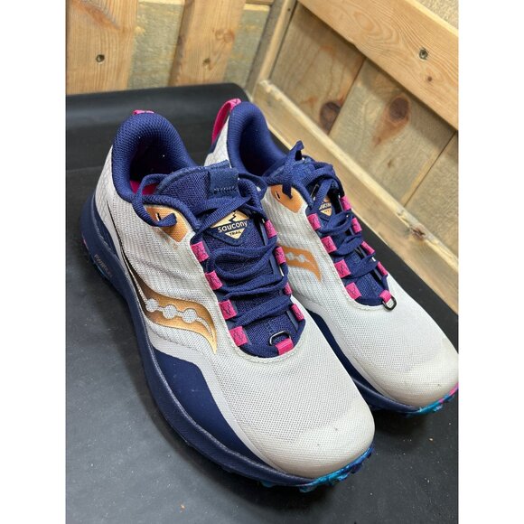 Womens Saucony Peregrine 12 Trail Running Shoes 8.5 Prospect Glass Navy/Pink - Picture 1 of 10
